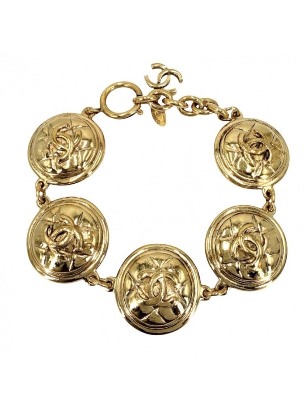 Chanel Bracelet CC Logo Quilted with Adjuster Star Gold Plated